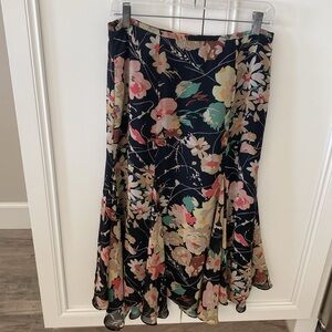 Chaps Flowy Chiffon skirt Black with Floral Overlay size 6
